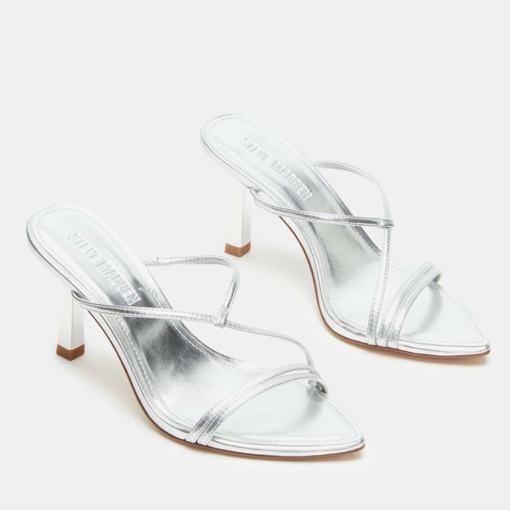 Silver Strappy Heeled Sandals